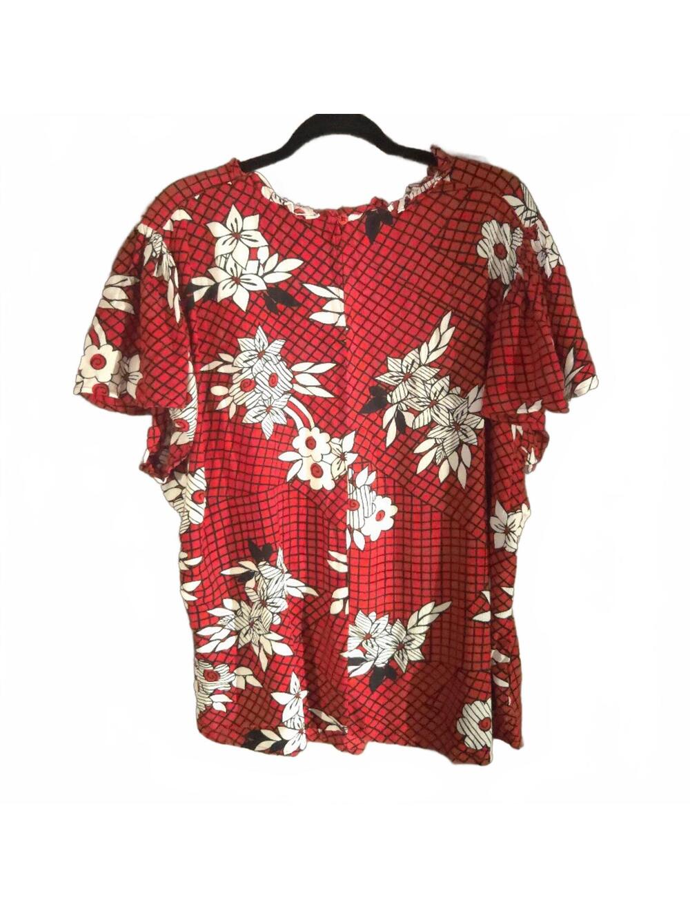 Millenium Red Floral Patterned Short Sleeve Blouse Plus Size 2X